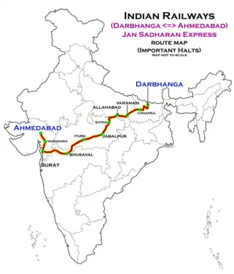 (Darbhanga–Ahmedabad) Antyodaya Express route map