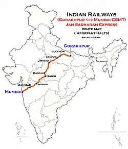 (Gorakhpur–Mumbai CSMT) Jan Sadharan Express route map