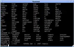 4.3 BSD from the University of Wisconsin, c. 1987. Rogue is shown in "/usr/games".