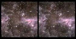 Infrared view of IC 1590 as seen by WISE. The left image uses Allwise Atlas images and the right image use unWISE coadds.
