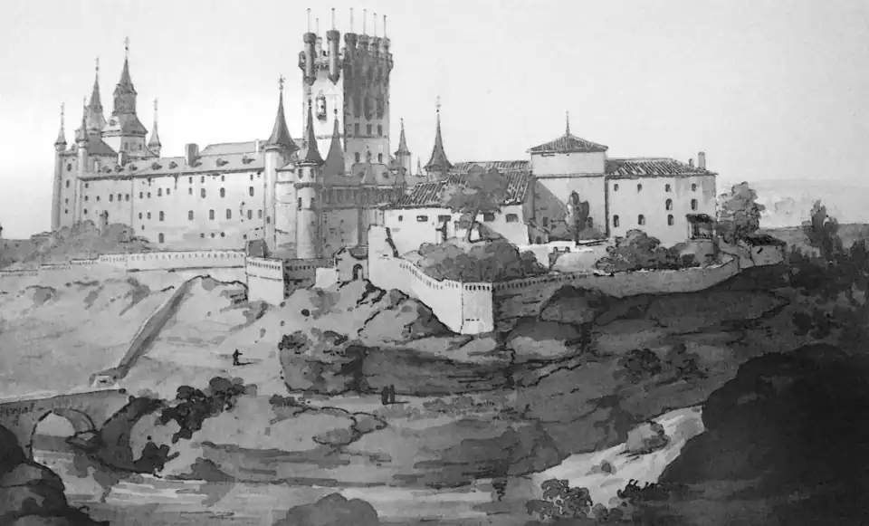 Engraving of the Alcázar de Segovia
