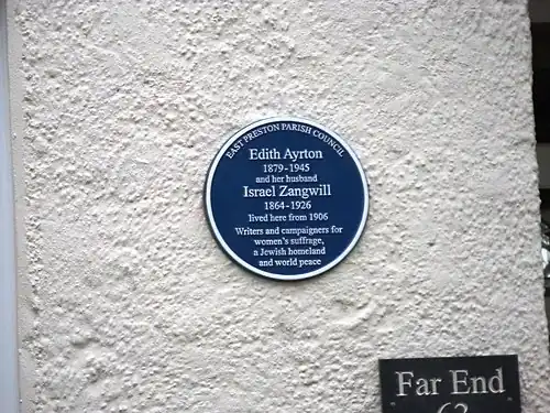 Edith & Israel Zangwill Blue Plaque, Far End, East Preston