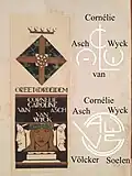 Ex Libris with "modernized" family crest and motto: Ore et Corde Idem (Same of speech and heart) of C. C. van Asch van Wijck.