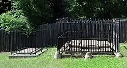 Grave of Anna Josepha King at St Mary Magdalene, Church, Penrith is in the middle of the right enclosure., The tombstone (but not the remains) of her husband Philip Gidley King is in the left enclosure