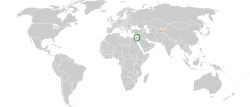 Map indicating locations of Israel and Tajikistan