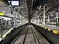 Tracks and platforms of the station at night