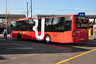 Bus of Stadtbus Rapperswil-Jona waiting at the Jona station (before its remodelling)