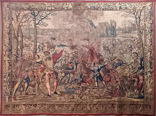 Hunts of Maximilian tapestry with Tervuren Castle in the back (1531)