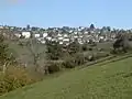 The town of Mauriac viewed from the lac du Val St Jean.