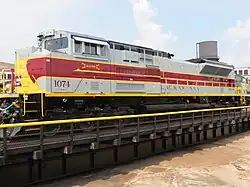 Norfolk Southern NS #1074, an EMD SD70ACe locomotive painted in Lackawanna Railroad livery as part of the NS heritage fleet[16]