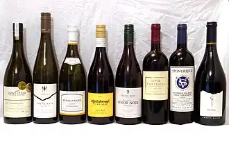 Left to right: Saint Clair 2017 Wairau Reserve Sauvignon Blanc (Marlborough); Forrest Estate 2010 Wairau Riesling (Marlborough); Kumeu River 2016 Estate Chardonnay (Kumeu, Auckland); Martinborough Vineyard 2012 Pinot Noir (Martinborough, Wairarapa); Felton Road 2011 Bannockburn Pinot Noir (Central Otago); Te Mata Estate 2001 Coleraine (Hawke's Bay); Stonyridge Vineyard 1998 Larose (Waiheke Island, Auckland); Craggy Range 2013 Le Sol Syrah (Hawke's Bay).