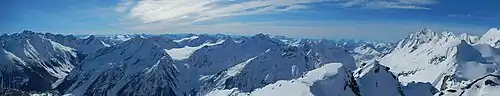 Battle Range, from summit of Typee Mountain. Scylla Mountain is centered.