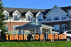 A sign thanking healthcare workers in Unionville