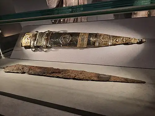 Roman medallion on the scabbard of the Sword of Tiberius, c. 15 AD, gilded bronze, British Museum[4]