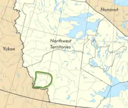 Symphyotrichum nahanniense general range: Symphyotrichum nahanniense has been found at seven hot springs locations within the Nahanni National Park Reserve in Northwest Territories, Canada. The general location of those hot springs is outlined in green on this map.