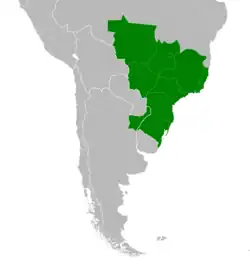 Symphyotrichum regnellii distribution map: Argentine provinces — Corrientes and Misiones; west-central, southeast, and south Brazil.