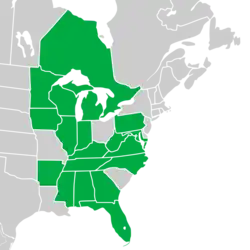 Symphyotrichum shortii native distribution: Canada — Ontario; US — Alabama, Arkansas, Florida, Georgia, Illinois, Indiana, Iowa, Kentucky, Maryland, Michigan, Minnesota, Mississippi, North Carolina, Pennsylvania, Tennessee, Virginia, West Virginia, and Wisconsin.