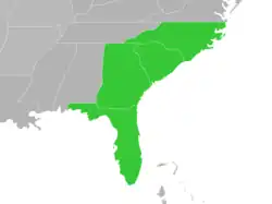 Symphyotrichum walteri distribution map: US — Florida, Georgia, North Carolina, and South Carolina.