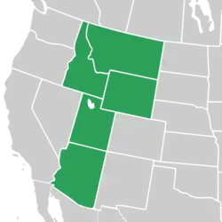 Symphyotrichum welshii distribution map: US — Arizona, Idaho, Montana, Utah, and Wyoming.