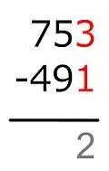 The difference is written under the line.