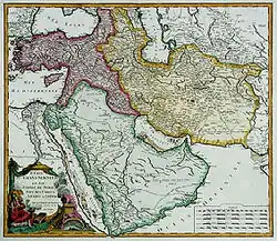 نقشهٔ سال ۱۷۵۳ بخش‌هایی که با رنگ زرد معلوم شده پهنهٔ ایران را نمایش می‌دهد.