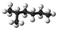 Ball and stick model of 2-methylhexane