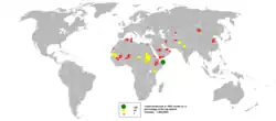 A world map with large camel populations marked