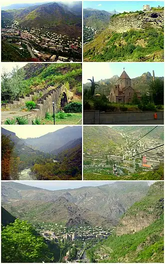 از بالا چپ:
Alaverdi skyline • Residential blocksLori Mountains overlooking the town • Debed canyonSanahin bridge of 1195 • رود دبد (رود)کلیسای The copper plant seen from the cable car • Narekatsi