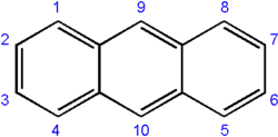 Skeletal formula and numbering system of anthracene