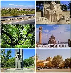 از بالا چپ:
نمایی از آرتاشات مدرن • مجسمه پادشاه آرتاشس اولباغهای زردآلو در آرتاشات • صومعه خور ویراپبنای یادبود جنگ جهانی دوم • مجسمه کوورک چاووش