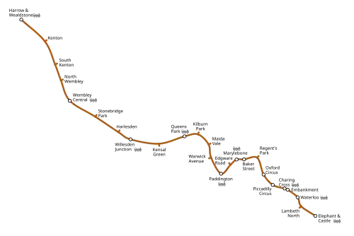 Geographically accurate path of the Bakerloo line