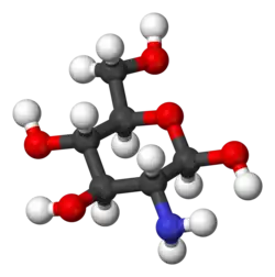 Ball and stick model of glucosamine ((2R,6R)-6-meth,-2-ol)