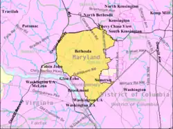 Boundaries of Bethesda CDP from اداره آمار آمریکا