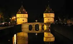 Broel Towers along the river Lys in Kortrijk