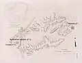 نقشه کشیده شده توسط لپسیوس از موقعیت هرم جدفرع در ۱۸۴۲