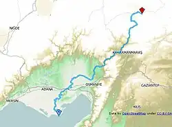 نقشۀ رود جیهون از سرچشمه تا دریای مدیترانه