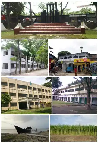 Skyline of Charbhadrasan, Faridpur, Bangladesh (clockwise from top):Central Shaheed Minar, Charbhadrasan Central Masque, Charbhadrasan Pilot High School, Jute Field, Gopalpur Ghat of Padma, Charbhadrasan Govt. College, Upazila Nirbahi Officer’s Office.