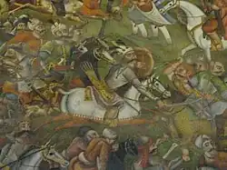 دیوارنگاره‌ای در کاخ چهل‌ستون حکایت جنگ شاه اسماعیل اول با عثمانیان به رهبری سلطان سلیم اول در دشت چالدران است.