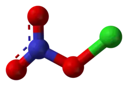 Ball and stick model of chlorine nitrate