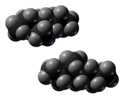 Spacefill model of 3-methylheptane (R and S)
