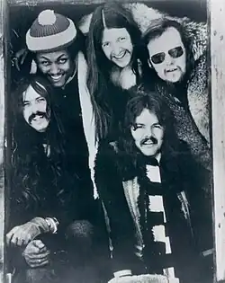The Doobie Brothers in 1974 (L–R): Knudsen, Porter, Simmons, Johnston (front), Hartman