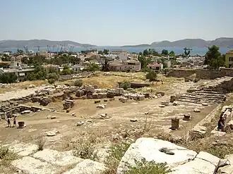 View over the excavation site towards Eleusis and the خلیج سارونیک.