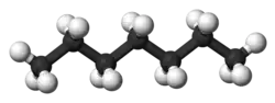 Ball and stick model of heptane