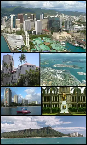 Aerial view of downtown from Honolulu Harbor