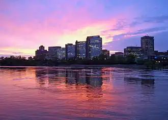 The sun sets on office buildings in the Hull Sector of Gatineau.