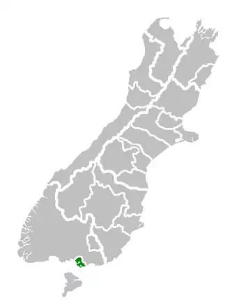 Invercargill City's location within the جزیره جنوبی