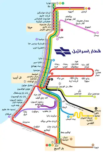 نقشه خطوط قطار راه‌آهن اسرائیل