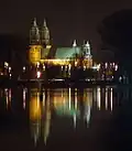 View of Basilica of St.Peter and St.Paul from the south by night in Poznań
