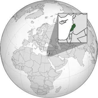 موقعیت لبنان (به رنگ سبز)