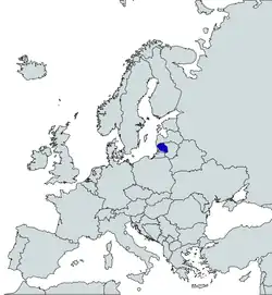 Map of Europe indicating Lithuania and Samogitia